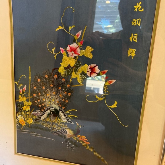 Vintage MidCentury Embroidery Silk Forbidden Stitches Birds on Tree Wall Hanging - Picture 9 of 13